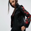 Women's eco-leather jacket with flowers and crystals sale
