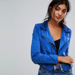 Women's eco-leather jacket in blue suede leather sale online